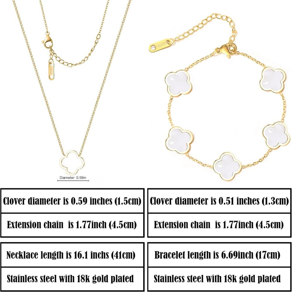 Delicacy Clover Bracelets Necklace Set:Clover Necklaces Clover Bracelet Women Li - Picture 6 of 6